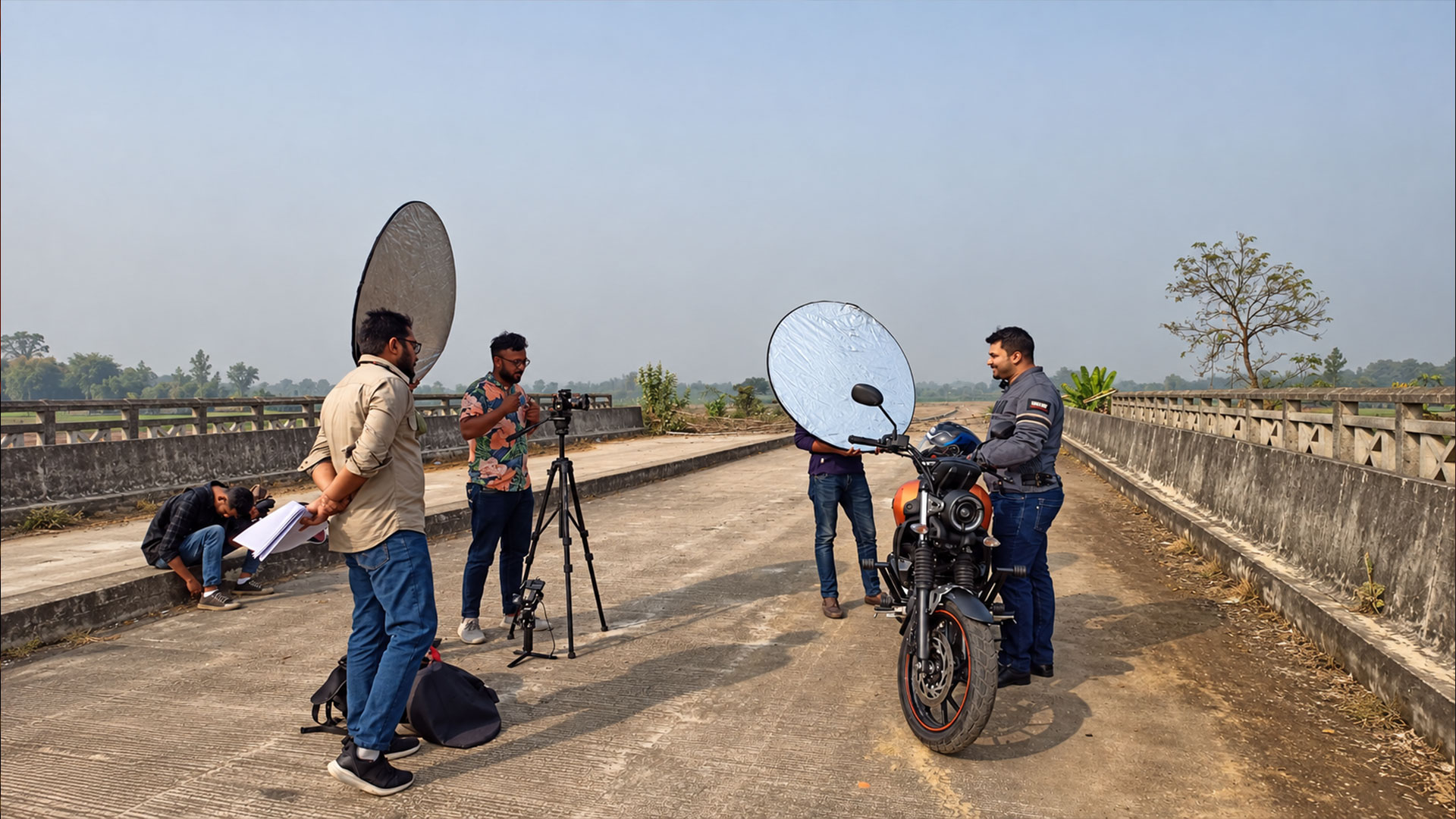Video production crew filming on location